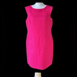 Sandra Darren ladies sleeveless pink lined dress 16 beaded neckline perfect